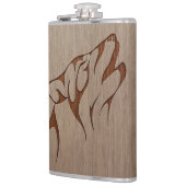 Wolfheulen graviert auf hölzernem Entwurf Flachmann (Links)