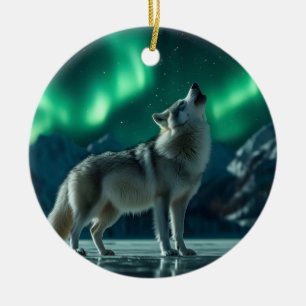 Wolfheulen unter dem Nordlicht Keramik Ornament