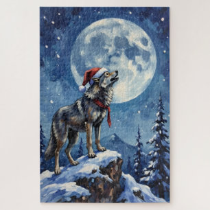 Wolfheulen unter dem Weihnachtsmond Hut Puzzle