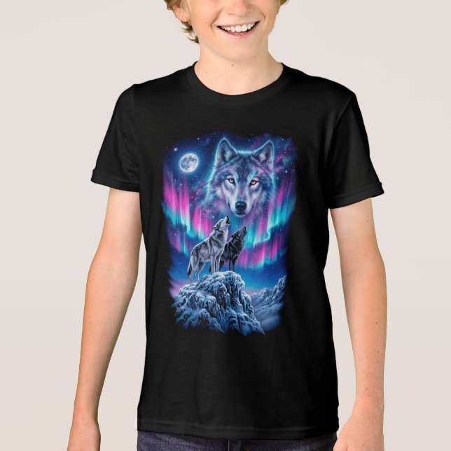 Wolfheulende Aurora Mond Tri-Blend Shirt (Vorderseite)