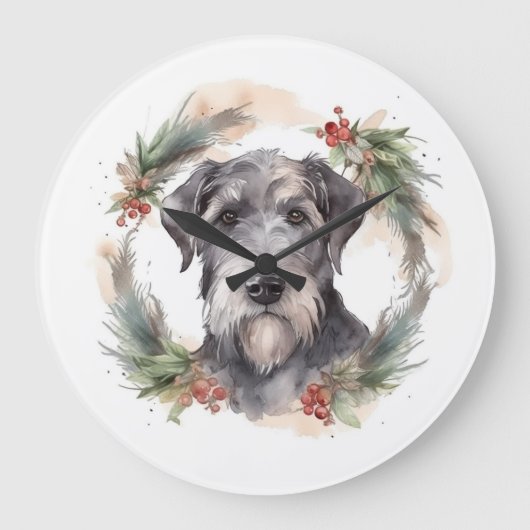 Wolfhound Christmas Wreath Festivals Große Wanduhr (Vorderseite)