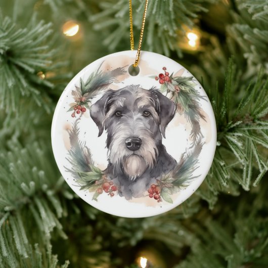 Wolfhound Christmas Wreath Festivals Keramik Ornament (Baum)