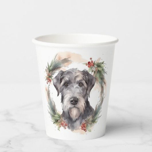 Wolfhound Christmas Wreath Festivals Pappbecher (Vorderseite)