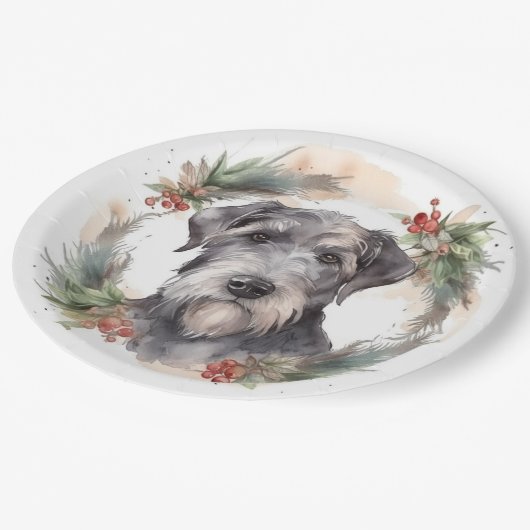 Wolfhound Christmas Wreath Festivals Pappteller (Schrägansicht)