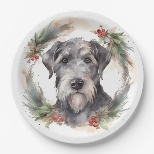 Wolfhound Christmas Wreath Festivals Pappteller (Vorderseite)
