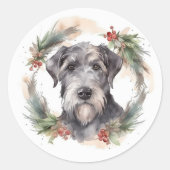 Wolfhound Christmas Wreath Festivals Runder Aufkleber (Vorderseite)