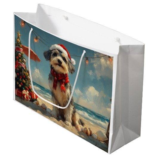 Wolfhound Dog Christmas Vintag Beach Große Geschenktüte (Vorderseite Schrägansicht)