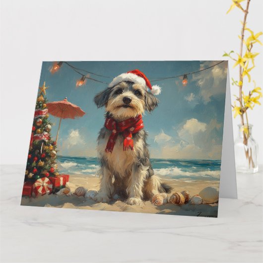 Wolfhound Dog Christmas Vintag Beach Karte (Gelbe Blume)