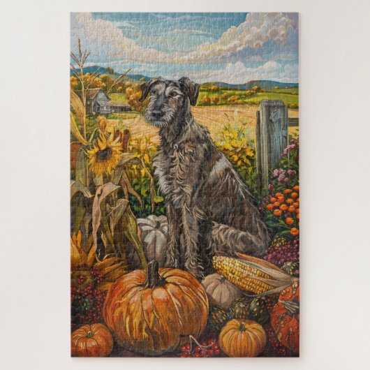Wolfhound Dog Herbsternte Erntedank Puzzle (Vertikal)