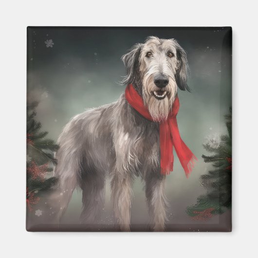 Wolfhound Dog in Schneehocht Magnet (Vorne)