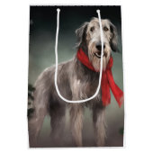 Wolfhound Dog in Schneehocht Mittlere Geschenktüte (Rückseite)