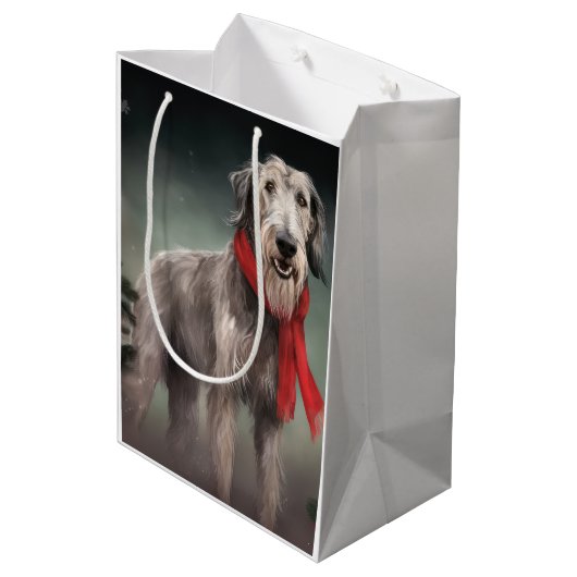 Wolfhound Dog in Schneehocht Mittlere Geschenktüte (Rückseite Schrägansicht)