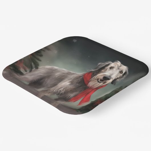 Wolfhound Dog in Schneehocht Pappteller (Gewinkelt)