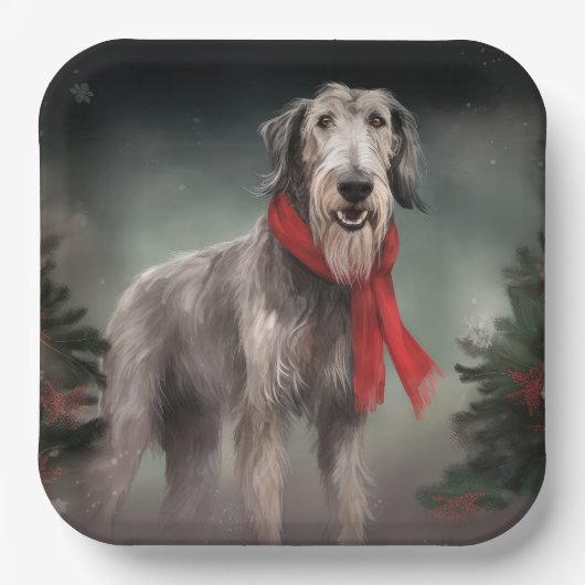 Wolfhound Dog in Schneehocht Pappteller (Vorderseite)