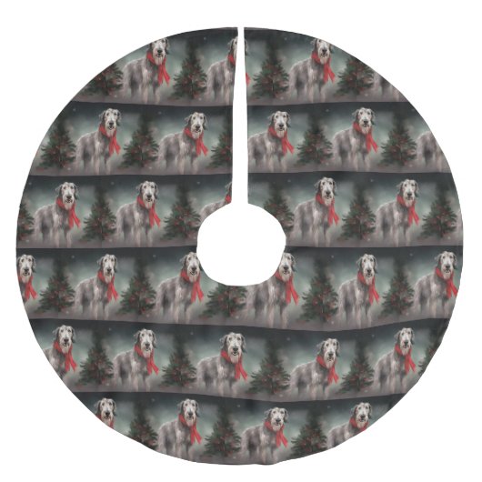 Wolfhound Dog in Schneehocht Polyester Weihnachtsbaumdecke (Vorderseite)