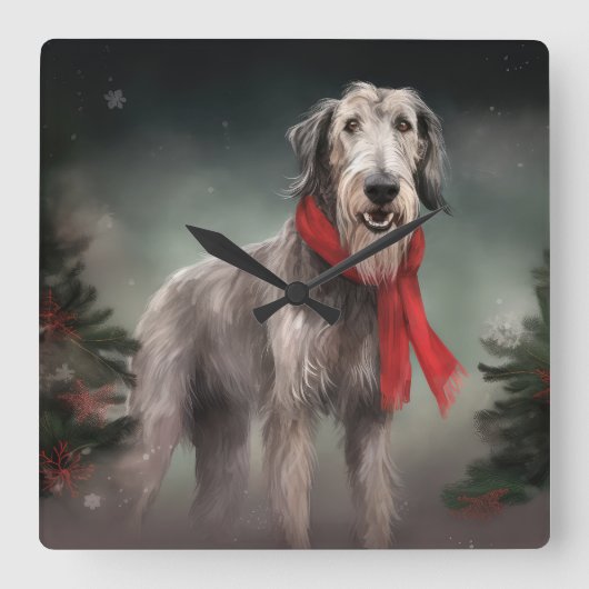 Wolfhound Dog in Schneehocht Quadratische Wanduhr (Vorderseite)