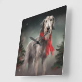 Wolfhound Dog in Schneehocht Quadratische Wanduhr (Winkel)