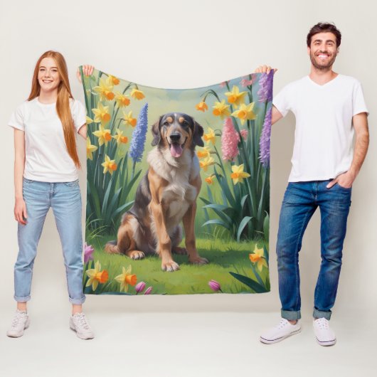 Wolfhound Dog Spring Flowers Malerei Fleecedecke (Beispiel)