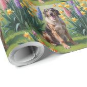 Wolfhound Dog Spring Flowers Malerei Geschenkpapier (Rolleneckpunkt)