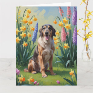 Wolfhound Dog Spring Flowers Malerei Karte
