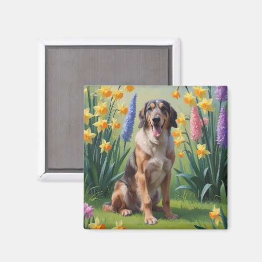 Wolfhound Dog Spring Flowers Malerei Magnet (Vorderseite/Rückseite)
