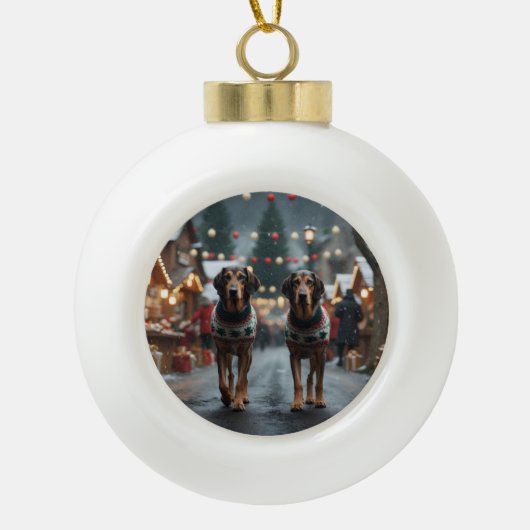 Wolfhound Dogs Christmas Snow Holiday Keramik Kugel-Ornament (Vorderseite)