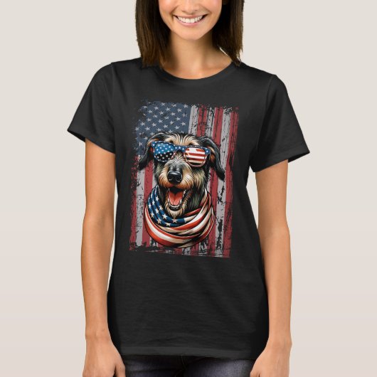 Wolfhound Hund Lover US Flag 4. Juli Patriotic T-Shirt (Vorderseite)
