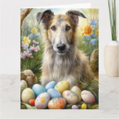 Wolfhound Hund mit Ostereiern Urlaub Karte (Vorderseite)