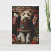 Wolfhound Hund mit Weihnachtsgeschenken Feuerplatz Karte (Vorderseite)