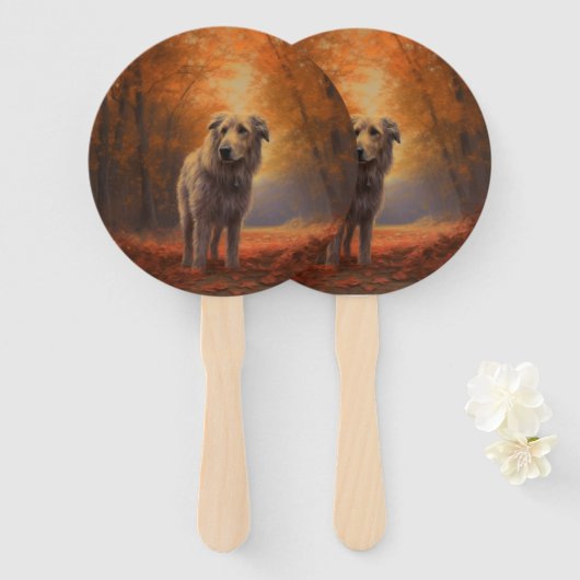 Wolfhound im Herbst Leaves Fall Inspiriert Fächer (Vorne und Hinten)