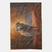 Wolfhound im Herbst Leaves Fall Inspiriert Geschirrtuch (Vertikal)
