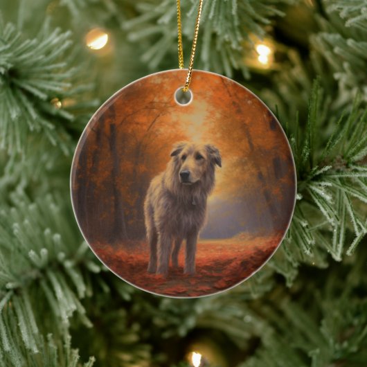 Wolfhound im Herbst Leaves Fall Inspiriert Keramik Ornament (Baum)