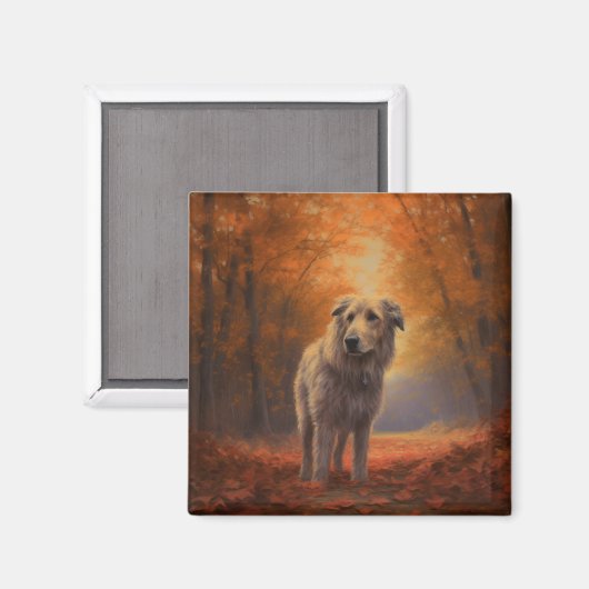 Wolfhound im Herbst Leaves Fall Inspiriert Magnet (Vorderseite/Rückseite)