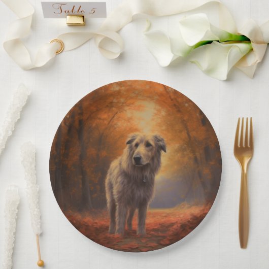 Wolfhound im Herbst Leaves Fall Inspiriert Pappteller (Hochzeit)