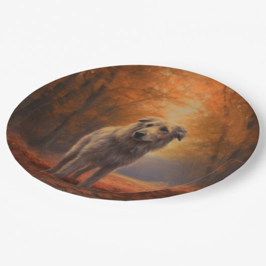 Wolfhound im Herbst Leaves Fall Inspiriert Pappteller (Schrägansicht)