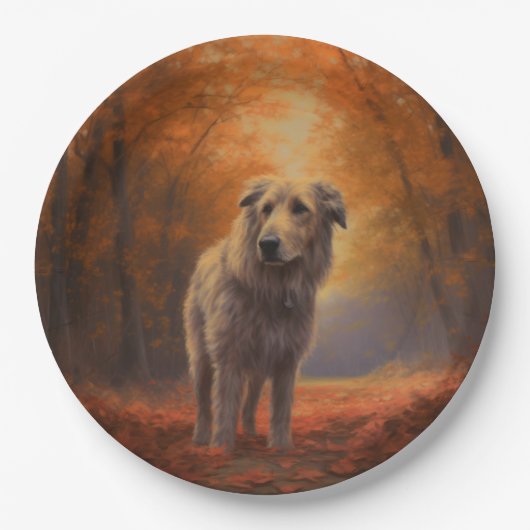 Wolfhound im Herbst Leaves Fall Inspiriert Pappteller (Vorderseite)