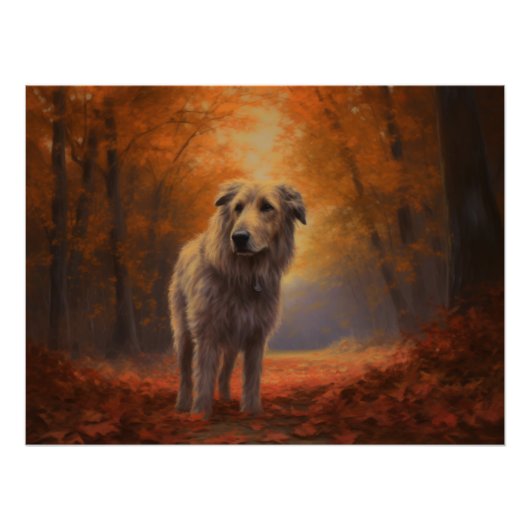 Wolfhound im Herbst Leaves Fall Inspiriert Poster (Vorderseite)