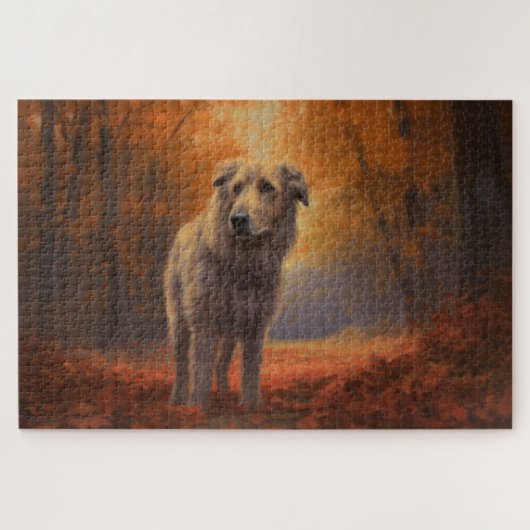 Wolfhound im Herbst Leaves Fall Inspiriert Puzzle (Horizontal)