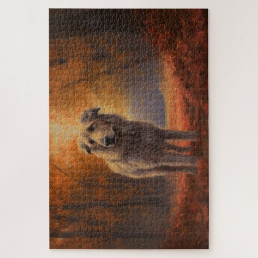 Wolfhound im Herbst Leaves Fall Inspiriert Puzzle (Vertikal)