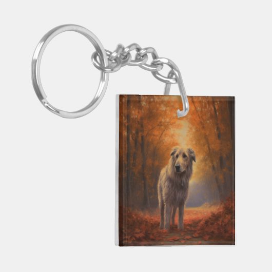 Wolfhound im Herbst Leaves Fall Inspiriert Schlüsselanhänger (Vorderseite links)