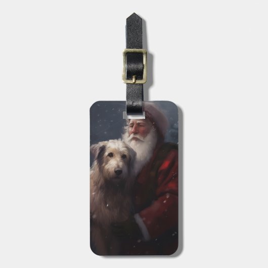 Wolfhound mit dem Weihnachtsmann Weihnachten Gepäckanhänger (Vorderseite vertikal)