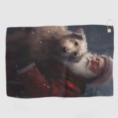 Wolfhound mit dem Weihnachtsmann Weihnachten Golfhandtuch (Horizontal)
