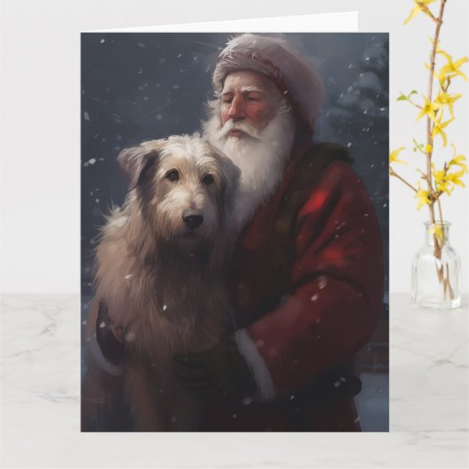Wolfhound mit dem Weihnachtsmann Weihnachten Karte (Gelbe Blume)
