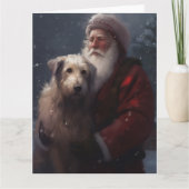 Wolfhound mit dem Weihnachtsmann Weihnachten Karte (Vorderseite)
