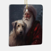 Wolfhound mit dem Weihnachtsmann Weihnachten Keramikornament (Rechts)