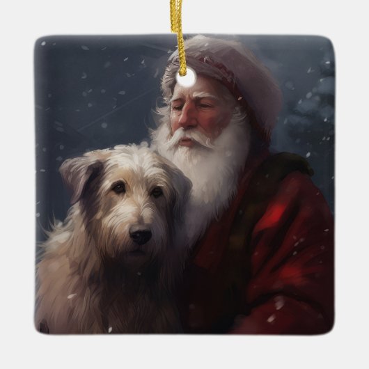 Wolfhound mit dem Weihnachtsmann Weihnachten Keramikornament (Vorderseite)