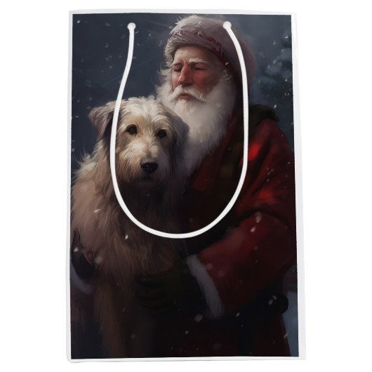 Wolfhound mit dem Weihnachtsmann Weihnachten Mittlere Geschenktüte (Vorderseite)