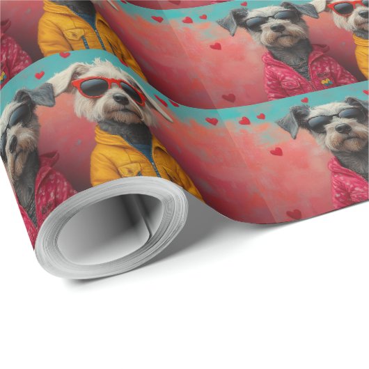 Wolfhound mit Herz-Rose Valentinstag Geschenkpapier (Rolleneckpunkt)
