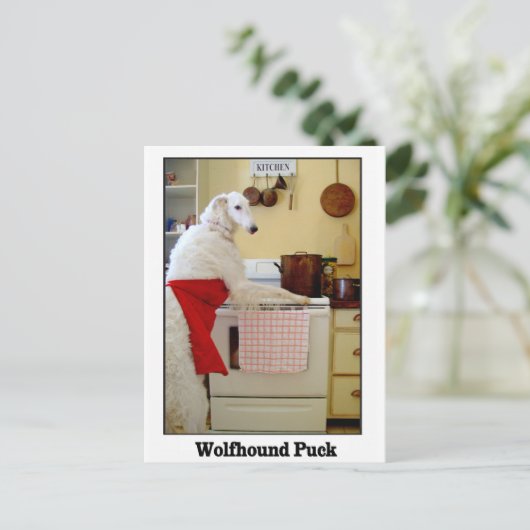 Wolfhound Puck Postkarte (Stehend Vorderseite)