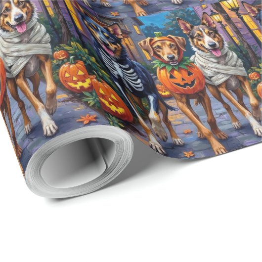 Wolfhound-Trick-oder-Treating Halloween-Kostüme Geschenkpapier (Rolleneckpunkt)